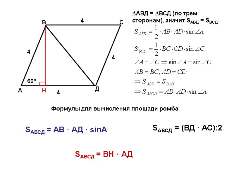 А В С Д 60º 4  4 4 4 SАВСД = АВ ·